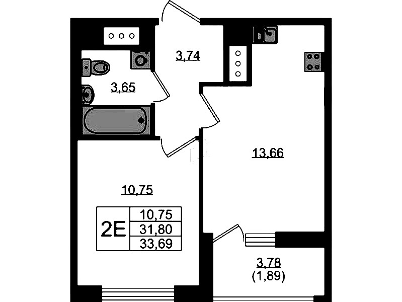 1-комнатная квартира 33.69 м², 9/10 эт., ЖК «UP! Квартал Новый Московский»